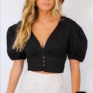 Puff Sleeve Blouse w/ Tie Back